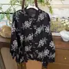 Camisa de Manga Larga con Cuello Alto, Patchwork Retro, Botones y Bordado Artístico, Estilo Nuevo de Verano, Camisa Casual de Imitación de Ramio para Mujer, Blanca