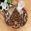 Venda Quente Transfronteiriça Estilo Rústico Jogo Americano Tecido Falso Jogo Americano Natalino Impresso em 2D Jogo Americano Redondo de Bambu e Cânhamo Decoração de Mesa