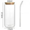Vaso de vidrio para agua de 16 oz, vaso para cola, vaso de borosilicato alto con tapa y popote, vaso portátil para café y jugo para uso doméstico, con logotipo grabado