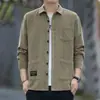 Camisa de Veludo Cotelê Pesado de Manga Longa para Outono Masculina, Estilo Hong Kong Casual Workwear Jaqueta Camisa de Veludo Cotelê, Solta Tendência