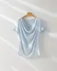 Ropa para Mujer Estilo Coreano 2026 Primavera/Verano Tencel Lana Cuello Asimétrico Manga Corta Adelgazante Ligera 5A Antibacteriana