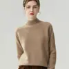 Suéter de cachemir 100% puro de cuello semi-alto estilo simple para mujer, otoño e invierno, cálido, pullover, tejido de punto de manga raglán suelta, capa base