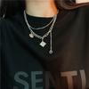 Collar de acero de titanio apilado de doble capa resistente a la decoloración con cara sonriente, estilo punk, estilo disco, cadena de clavícula de lana para mujer