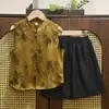 Nuevo Conjunto de Chaleco Infantil Estilo Chino para Niños, Chaleco y Pantalones Cortos Estilo Nacional Hoja de Bambú Conjunto de Dos Piezas, Atuendo de Cumpleaños, Disfraz de Actuación