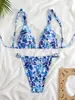 Nuevo Traje de Baño Sexy Estampado de Cintura Alta con Abertura Bikini Bikini Europeo y Americano Amazon Traje de Baño Transfronterizo