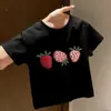 Camiseta de Verano para Niños Estilo Nuevo Estampado Bordado Imitación Dibujo de Fresa Lindo Manga Corta para Niños y Niñas Versátil Top de Algodón Puro