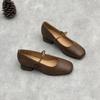 Zapatos Cuadrados de Piel Genuina Hechos a Mano Estilo Británico 2025 Primavera Nuevos con Correa de Hebilla Tacón Grueso Color Sólido Fresco Piel de Vaca para Mujer