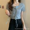 Camiseta de Manga Corta con Cordón de Moda para Mujer, Nuevo Estilo Verano 2026, Estilo Puro Deseo, Corte Ajustado, Top de Diseño Corto