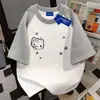 Camiseta Manga Curta 100% Algodão Puro Estilo Street Fofo Casal Doce e Fresco Estrela para Mulheres, Blusa Solta Patchwork de Verão para Homens
