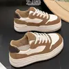 Sapatos Plataforma com Cadarço de Couro Genuíno Feminino 2026 Outono/Inverno Novos Sapatos Versáteis para Mulheres Sola Grossa Aumentadores de Altura Sapatos Brancos Sapatos Casuais Esportivos