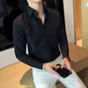 Camisa de Manga Larga para Hombre de Punto Gofrado Color Sólido Corte Delgado Casual de Negocios Top de Solapa de Moda para Hombre