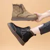 Botas de nieve cálidas, cortas, con forro de felpa, estilo noreste para mujer, nueva colección de invierno 2026, con forro adicional de vellón y suelas engrosadas para mayor calidez y resistencia al deslizamiento, botas cortas de algodón para mujer