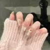Primavera e Verão Borboleta Feita à Mão Usando Armadura Diamante Empilhado Brilho Corrente de Contas Francesas Xadrez Doce Menina Unha Postiça Unha Pronta Arte de Unhas
