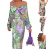Moda Femenina Europea y Americana Nueva Primavera 2026 Elegante Sexy Hombros Descubiertos Estampado Tie-Dye Sin Tirantes Chal Conjunto de Moda para Mujeres