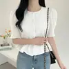 Camisa Curta Jacquard com Mangas Bufantes, Corte Slim, Babados, Estilo Chic Coreano e Design Francês para Mulheres