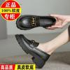 Mocassins de Couro Genuíno 2024 Novos Sapatos Femininos, Sapatos Pequenos de Couro Estilo Britânico Modernos e Versáteis, Sapatos Slip-on Pretos jk para Mulheres