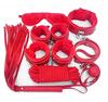 Conjunto Sexy Vermelho de Pelúcia para Adultos com 7 Peças de Algemas e Grilhões, Mordedor Bucal, Chicote, Corda de Algodão, Coleira com Máscara para Olhos, Venda Direta da Fábrica
