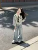Conjunto de Sudadera Falsa de Dos Piezas Estilo Coreano Estilo Academia para Niñas Primavera y Otoño Jeans de Pierna Ancha Dos Piezas para Niños Medianos y Grandes