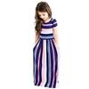 Ropa infantil de comercio exterior color estampado a rayas cuello redondo manga corta vestido de cintura vestido YY0001
