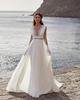 Amazon Novo Feriado Praia Viagem Leve Vestido de Casamento Branco Chiffon Costas Abertas Decote em V Profundo Pequena Cauda Vestido de Casamento