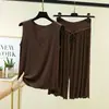 Conjunto de Verano Nuevo de Modal con Volantes y Cuello en V, Pantalones Acampanados de Cintura Alta Cortos, Tallas Grandes, Conjunto de Dos Piezas para Casa