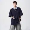 Diseño Nicho Retro Americano, Camisa Polo Bordada Holgada Unisex, Top de Moda de Verano con Parches de Media Manga