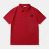 Camiseta Corazón de Melocotón Estilo Pareja para Hombres y Mujeres Bordado Pi Cruzado Corazón Camisa Polo Manga Corta Corazón Puro Marca de Moda Ay Rojo Grande
