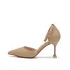 Sandálias 6363B de uma tira vazadas bico fino boca rasa salto alto sapatos socialite dama elegante profissional OL通勤者 Senhora