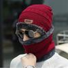 Touca de Tricô de Inverno Masculina de Veludo Quente Cachecol Chapéu Tudo-Em-Um Chapéu de Lã Espesso Proteção de Orelha Feminina Chapéu Frio para Família