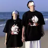 Camisetas de Verão para Casal em Algodão Penteado Puro com Designs Únicos para Homens e Mulheres, Apresentando Tops de Manga Curta com Raposa de Linha Vermelha, Modernos