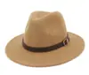 Comercio Exterior Nueva Moda Sombreros para Hombres y Mujeres Otoño e Invierno Sombreros de Copa Color Sólido Panama Jazz Fedora Sombrero con Capucha Decoración de Tira de Cuero
