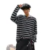 Camiseta de manga larga de retazos a rayas estilo miu con botones de cuerno, unisex, suéter casual de otoño moderno de corte holgado, top simple
