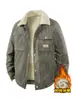 Chaqueta de pana con forro de polar para hombre, talla grande, transfronteriza, patrón invernal desgastado, marca de tendencia, de alta gama, corte holgado, con cuello, abrigo de algodón