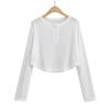 Camisa Protectora Solar Holgada de Puro Deseo Manga Larga Camiseta Superior Estilo Americano Cuello Redondo Blusa de Botones para Mujer