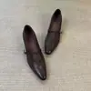 Zapatos de tacón bajo Mary Jane con tira en T Retro Francés para Mujer 2026 Nuevos Negro Punta Fina Corte Bajo Elegantes Modernos Tacones Altos