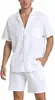 Conjunto de camisa de lino de manga corta Amazon, cárdigan de algodón y lino casual holgado para verano, en stock