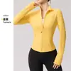 Nuevo top de fitness de manga larga, chaqueta de yoga lulu para mujer, cuello alto, corte ajustado, deportivo, adelgazante, transpirable, absorbente de humedad