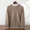 Suéter Masculino de Cashmere Gola Redonda Espessado Cor Sólida Pulôver Ombro Raglã Manga Longa Solto Confortável Malha de Lã Camada Base
