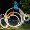 Escultura de Mariposa Hueca de Acero Inoxidable para Exteriores Paisajismo de Jardín Parque Oficina de Ventas Arte de Hierro Adorno de Insecto Luminoso Simulado