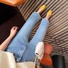 "Rodillera" Jeans Acampanados Cortos con Borde de Encaje para Mujer 2025 Nuevo Primavera Sueltos de Pierna Recta Pantalones de Abuela