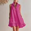 Vestido sin mangas de doble bolsillo con cremallera, cuello en V y falda de línea A con volantes para mujer, nuevo estilo Primavera/Verano de Comercio Exterior Europeo y Americano 2026