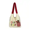 Bolsa de Tote Bordada con Oso Lindo Estilo Japonés para Mujer, Bolso de Hombro de Felpa de Gran Capacidad para Otoño e Invierno, Bolso Chaleco Versátil para Viajes Diarios