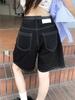 Jeans Preto Feminino Verão 2024 Fino Estilo Americano Reto Perna Larga Calça de Cinco Pontos Cintura Alta Visual Slim Calça de Cinco Pontos