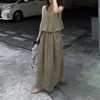 Estilo Coreano Diseño Simple Chaleco de Botones Cintura Elástica Falda Media Conjunto Mujer 2026 Moda Verano Nuevo Conjunto de Dos Piezas