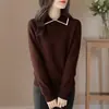 Blusa de tricô minimalista estilo coreano com mangas compridas e gola lapela para mulheres, outono de 2026, de alta qualidade, versátil e elegante para looks de trabalho