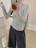 Fio Pontilhado Sonhador~Top Base de Tricô Slim com Gola Meia-Alta para Mulheres Mistura de Lã Manga Longa Camada Interna Top Novo Outono