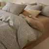 Juego de ropa de cama de cuatro piezas de alta calidad, amigable con la piel, todo algodón cepillado, funda de edredón estilo nórdico simple, ropa de cama de algodón puro, juego engrosado