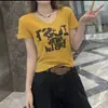 Camiseta de Manga Corta con Cuello en V y Estampado de Letras Estilo Chica Picante Estilo Americano para Mujer, Nuevo Estilo de Verano, Estilo Chica Dulce y Picante, Top Corto Adelgazante y Versátil