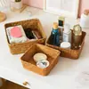 Cesta de almacenamiento tejida para escritorio estilo nórdico para snacks y artículos varios, caja de almacenamiento de cosméticos tejida con paja, transfronterizo