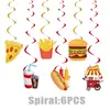 Set de fiesta de cumpleaños temático de hamburguesas al estilo americano y pollo frito con platos de papel desechables, vasos, mantel, banderines y globos para decoración